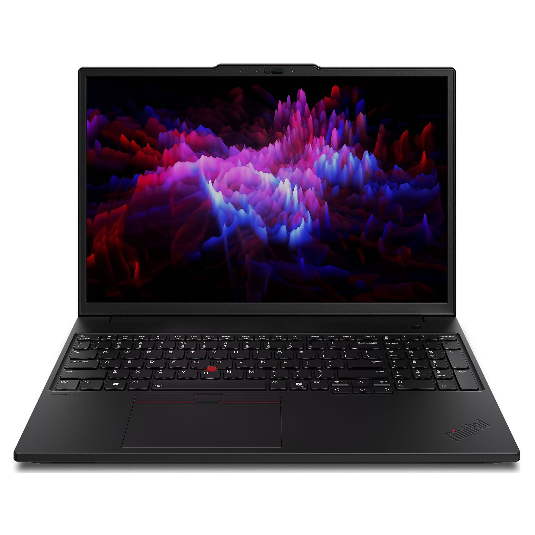 Laptop nero con sfondo astratto colorato sullo schermo.