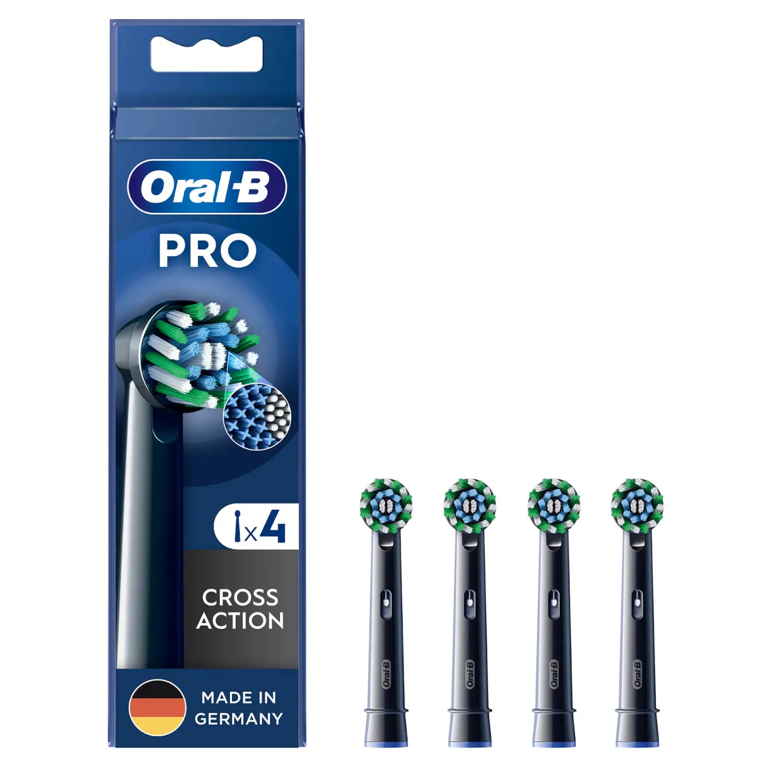 Główki Oral-B Pro, opakowanie 4 szt., Cross Action, Made in Germany.