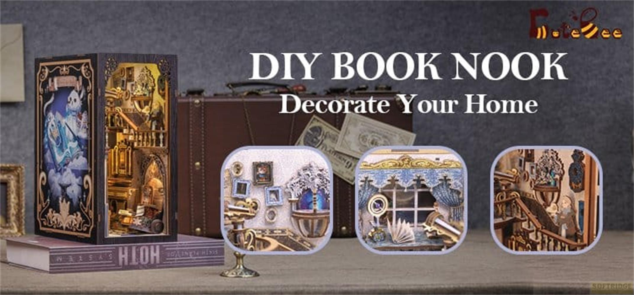 Coin livre DIY avec des scènes détaillées, inspiré de Harry Potter et d'autres mondes.