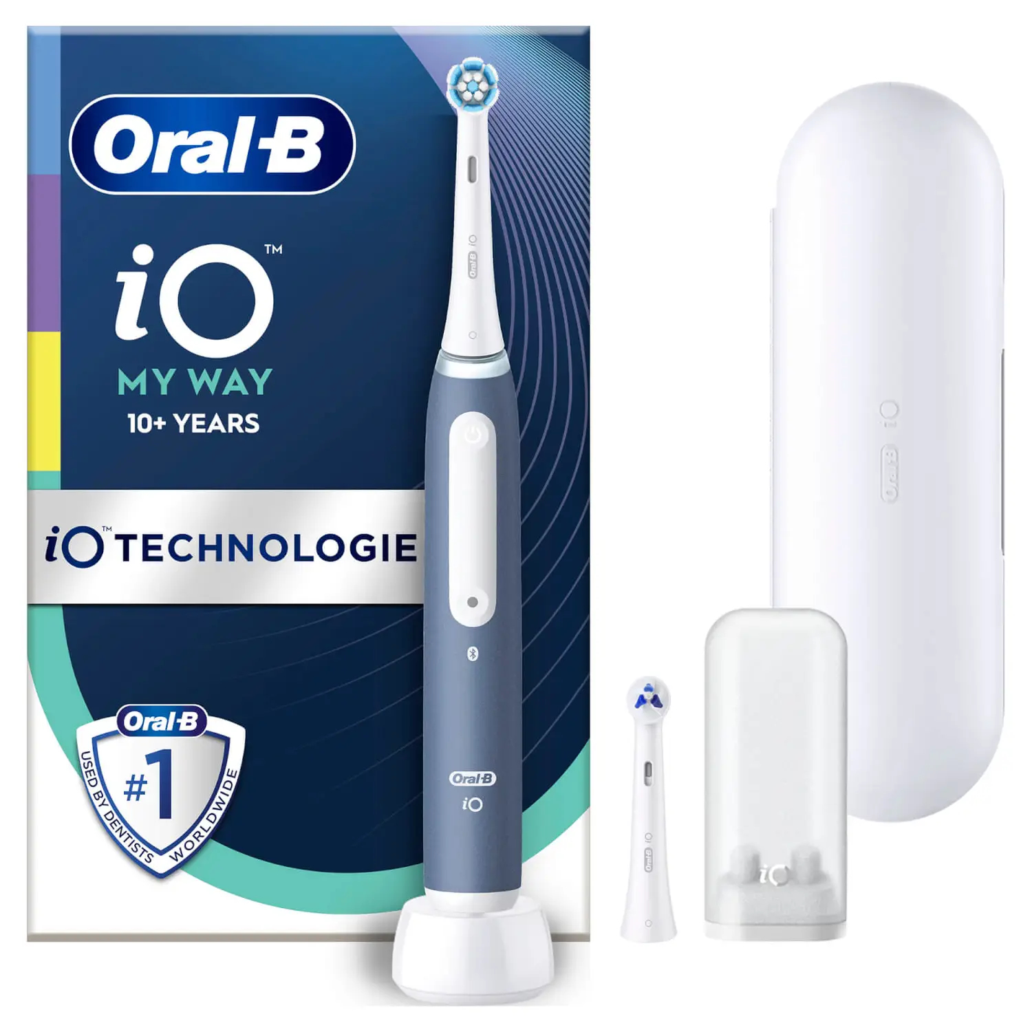 Szczoteczka Oral-B iO z etui ładującym, główką i etui.