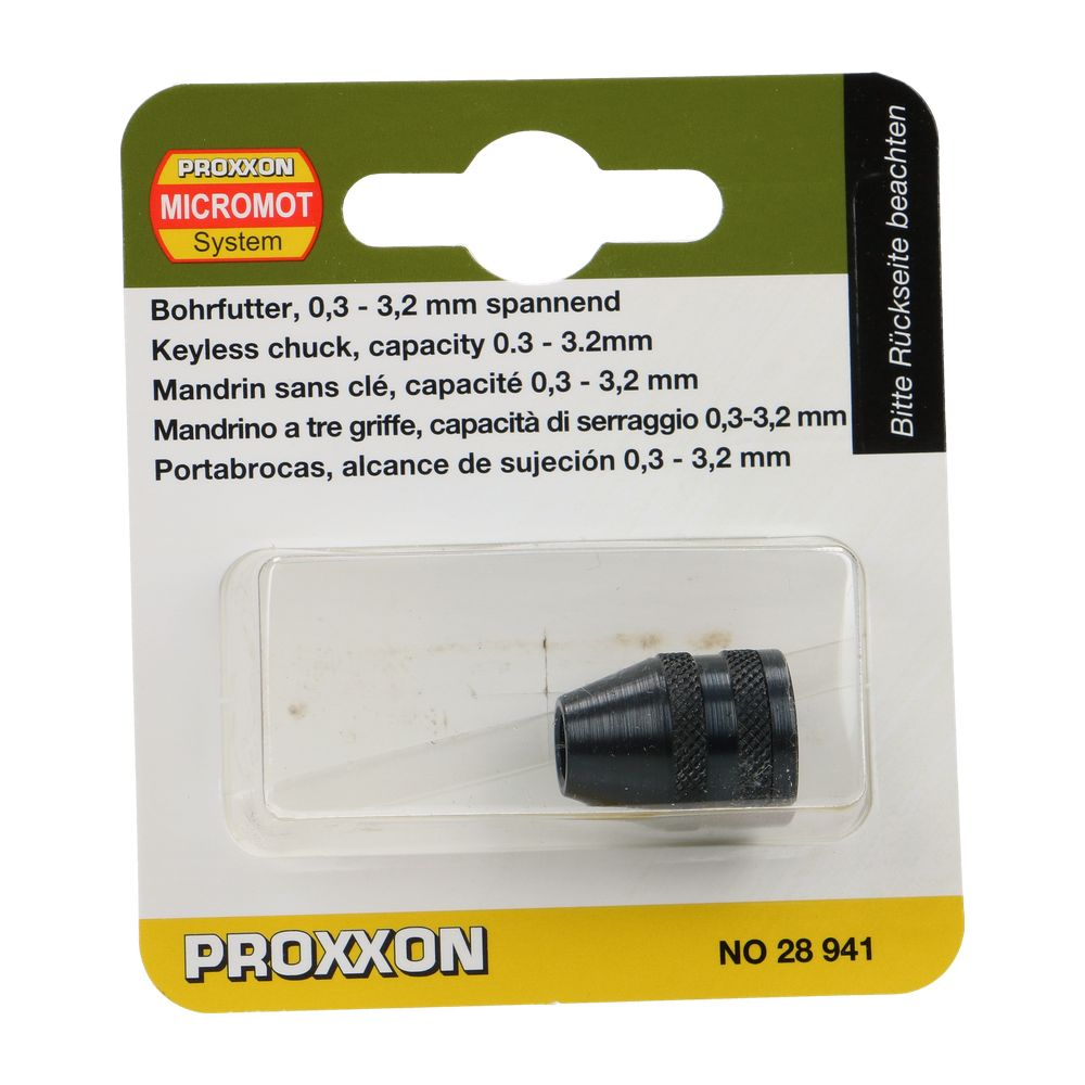 Schwarzer Spannzangenfutter für Proxxon Micromot mit 0,3-3,2mm Kapazität.