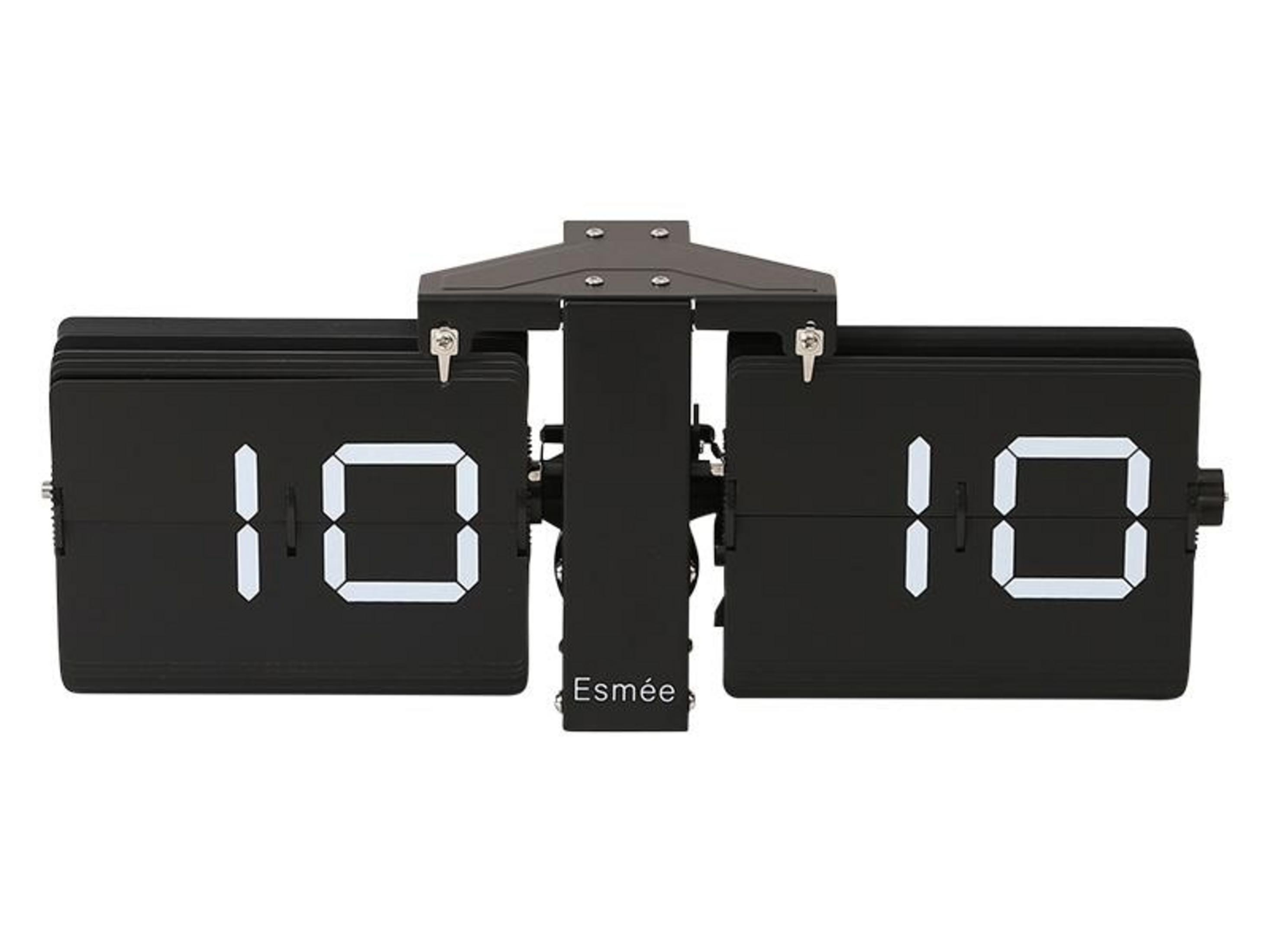 Orologio flip nero che mostra 10:10 con cifre bianche.