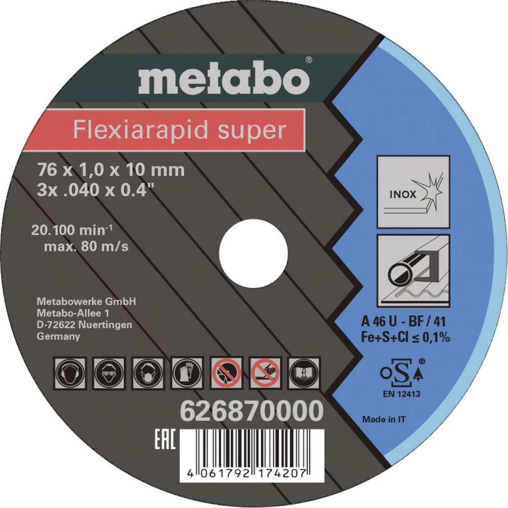 Metabo Flexiarapid super Trennscheibe, 76x1x10mm, für INOX, max. 80m/s.