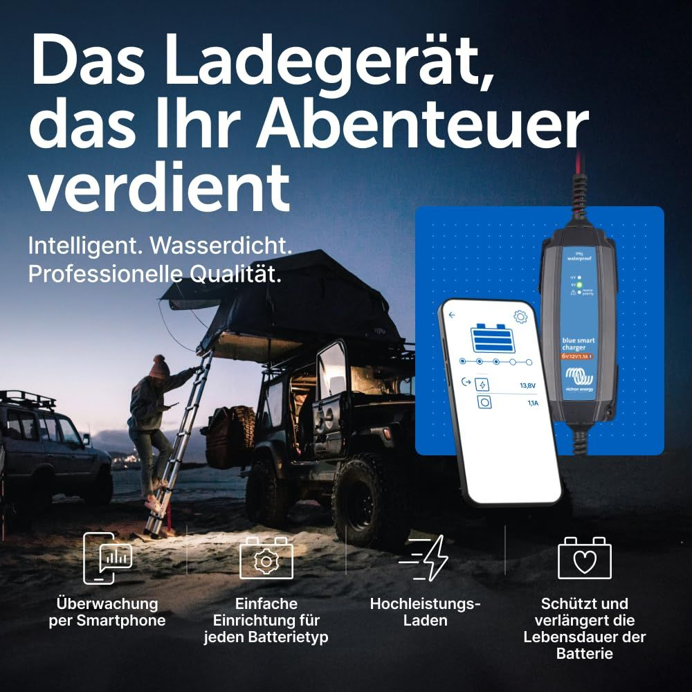 Scena campeggio con tenda su auto. Caricabatterie smart e app.