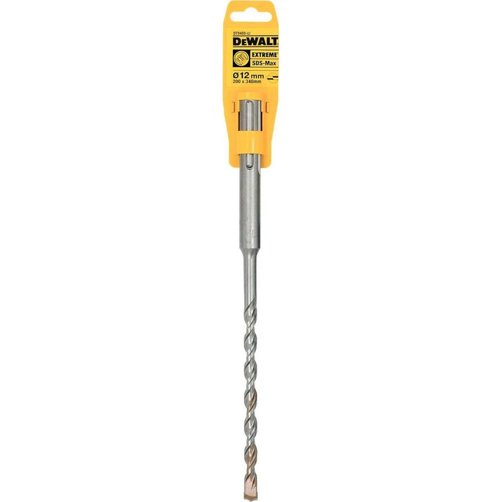 Ein gelbes DeWalt-Gehäuse mit einem einzelnen Bohrer mit 12 mm Durchmesser.