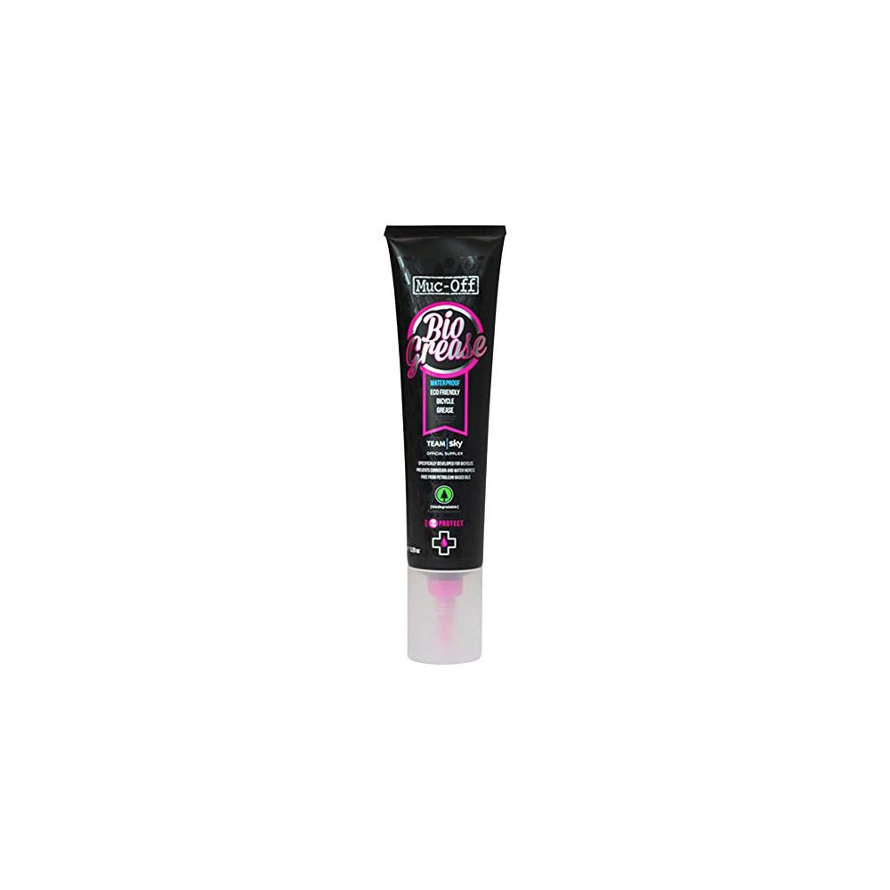 Muc-Off Bio Grease Röhrchen mit Aufkleber, für Fahrräder, weißer Hintergrund.