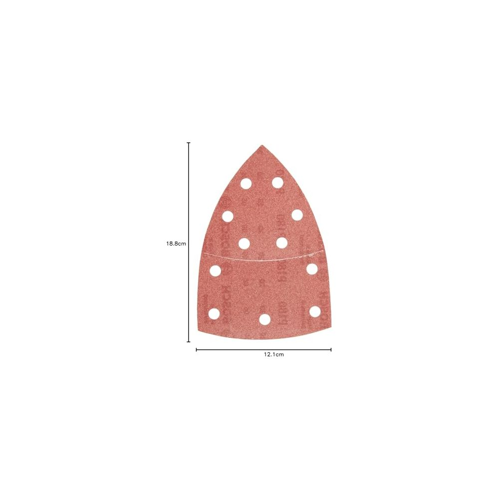 Rotes Schleifpapier Dreieck, 18.8x12.1cm, mit Perforation.