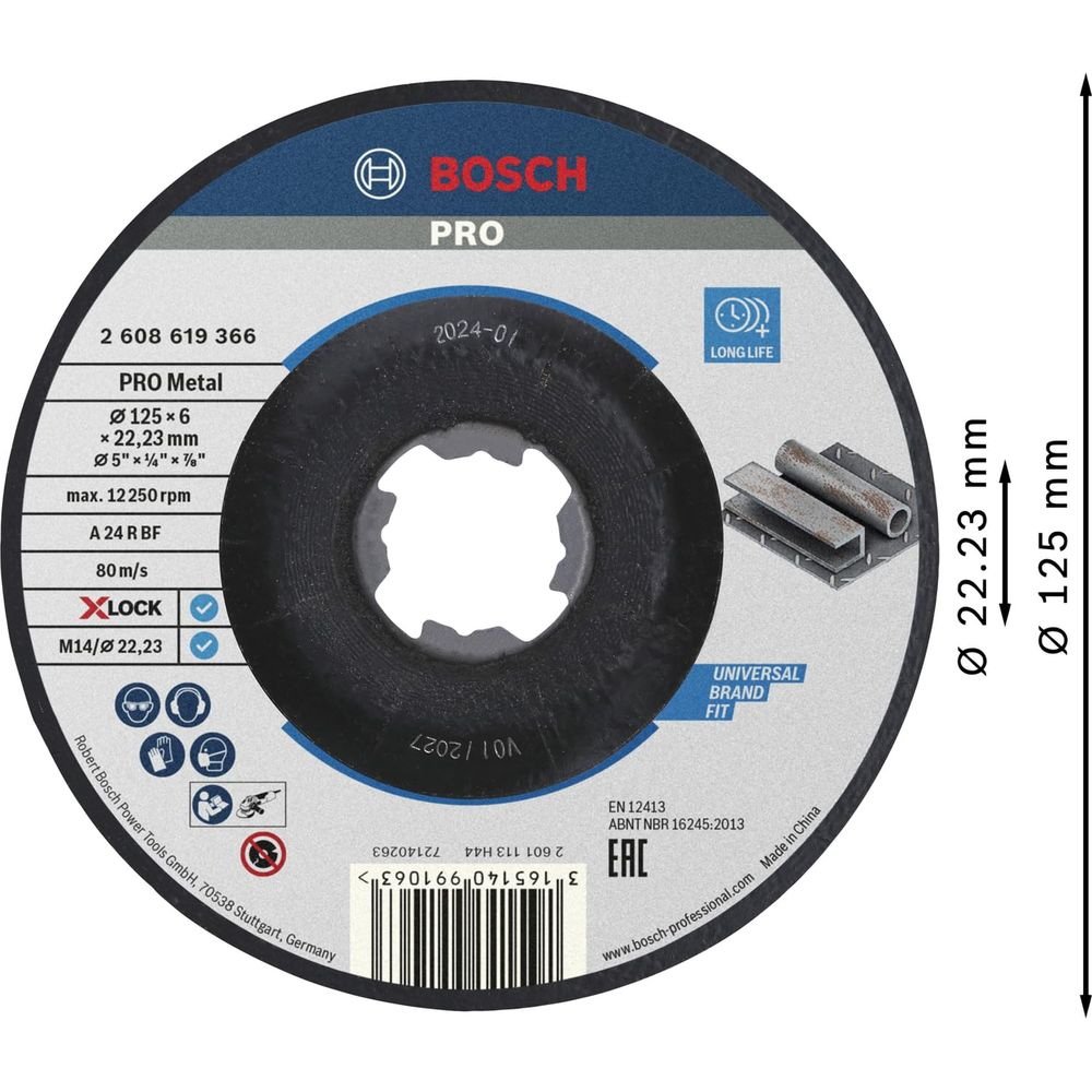 Bosch Trennscheibe mit XLOCK, 125mm Durchmesser, für Metall.