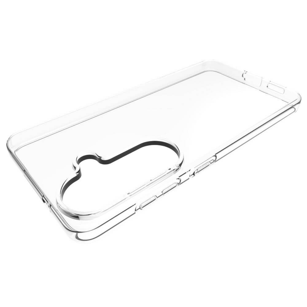Transparente Handyhülle mit Aussparung für Kamera und Tasten.