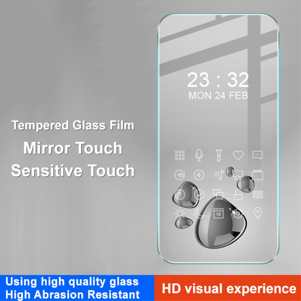 Protection d'écran tactile miroir en verre trempé avec icônes.