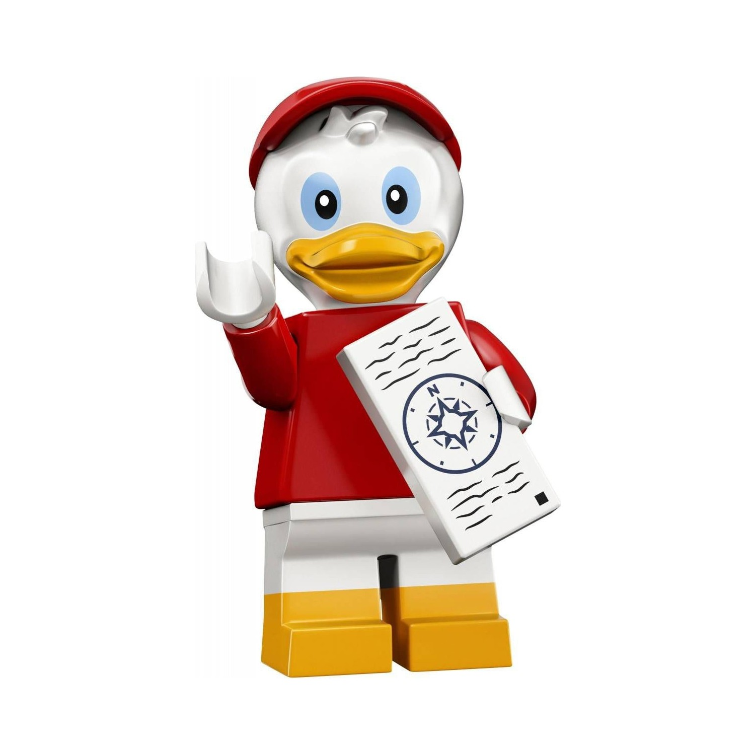 Kırmızı şapkalı ve gömlekli beyaz bir ördek adamın Lego figürü.