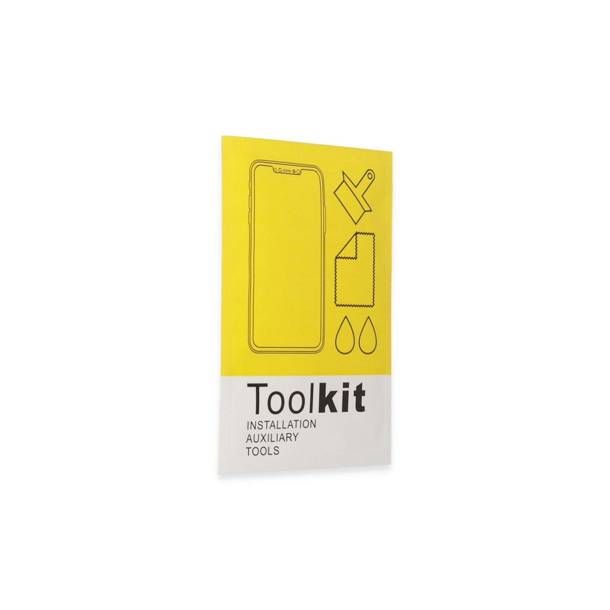 Telefon, silecek, bez ve damla siyah ikonlu sarı paket. Metin: Toolkit.