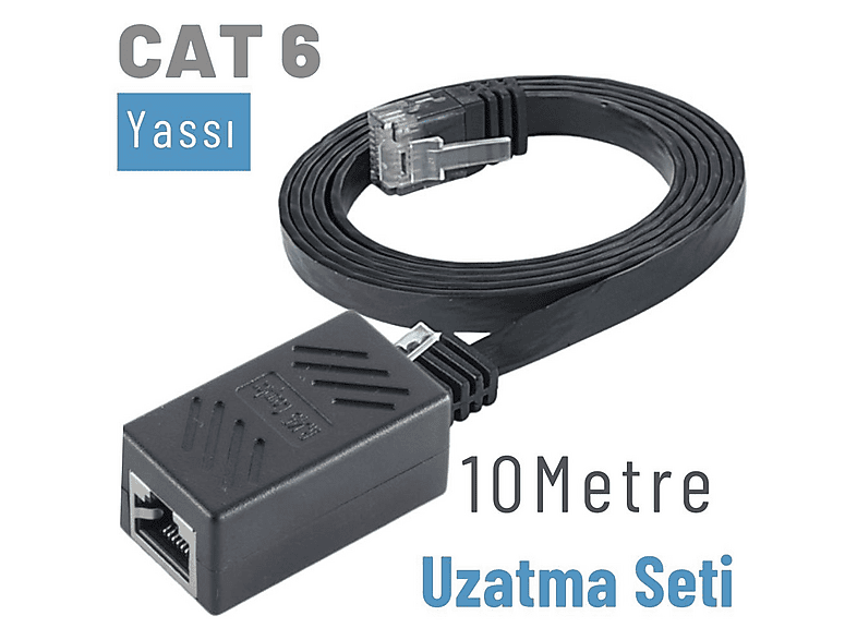 IRENIS 10m CAT6 Kablo Uzatma Seti Yassı Ethernet Kablo ve Ekleyici