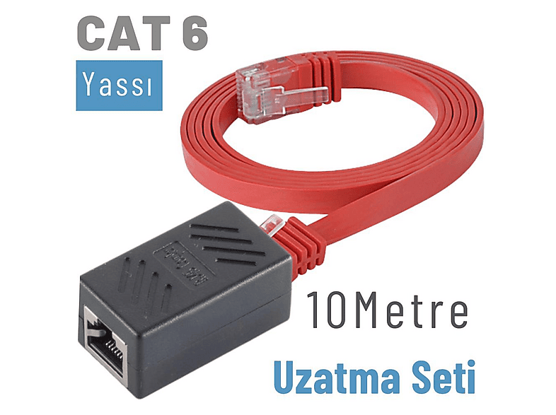 IRENIS 10m CAT6 Kablo Uzatma Seti Yassı Ethernet Kablo ve Ekleyici