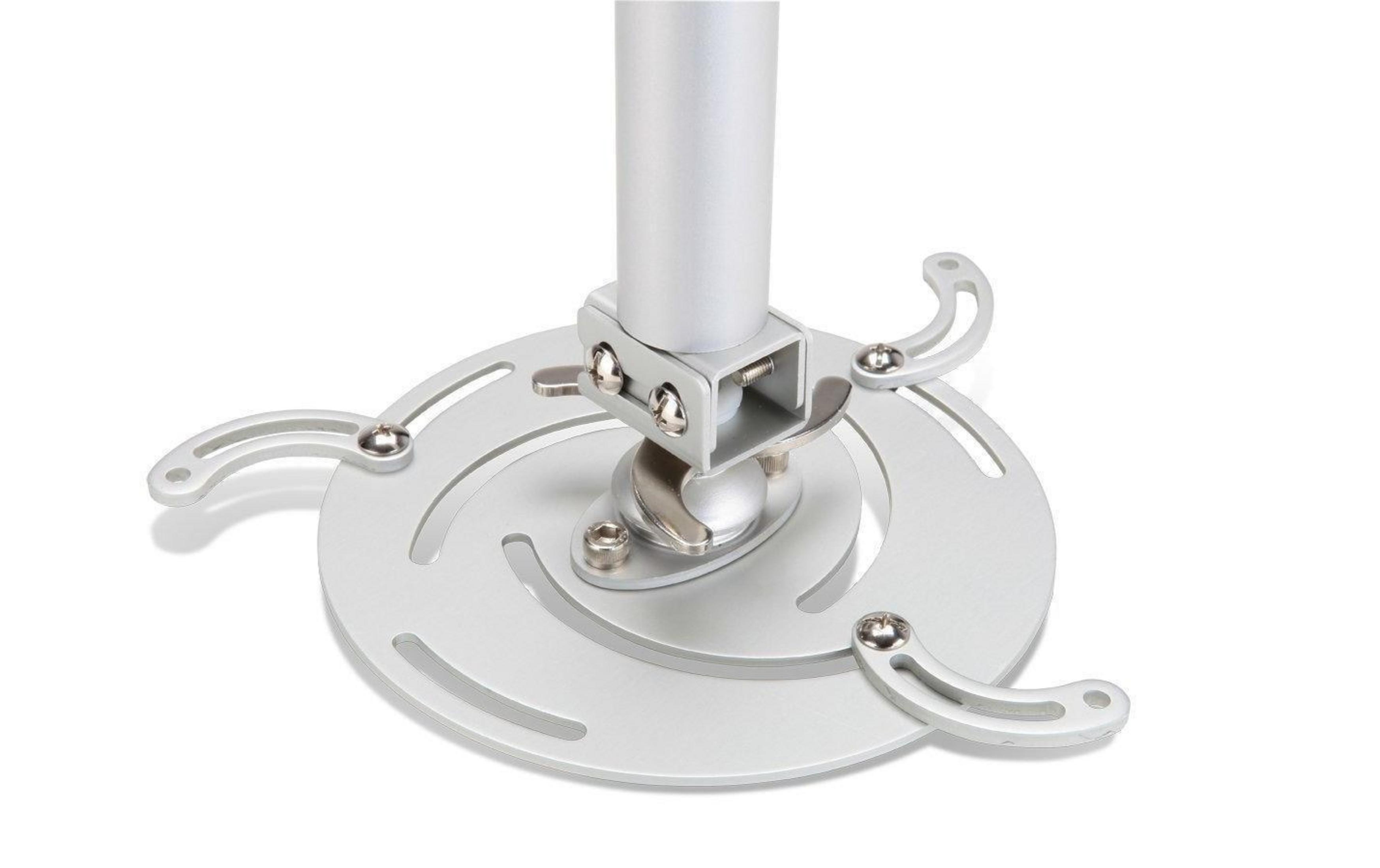 Silver projector ceiling mount with adjustable arms.