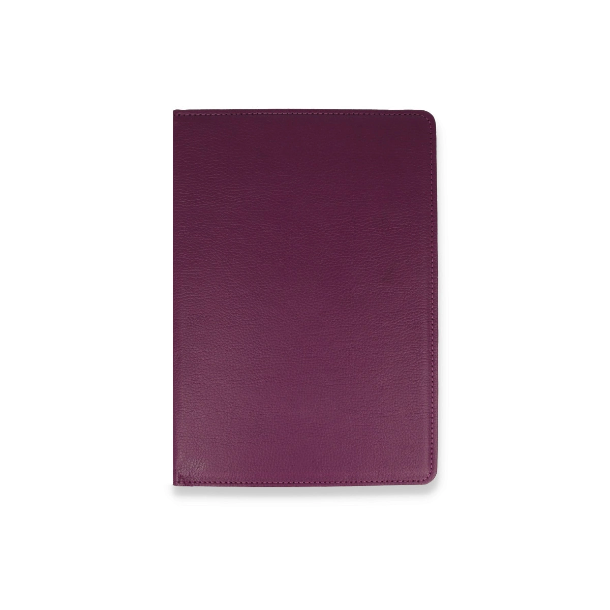 Beyaz arka plan üzerinde kapalı, koyu mor deri defter.