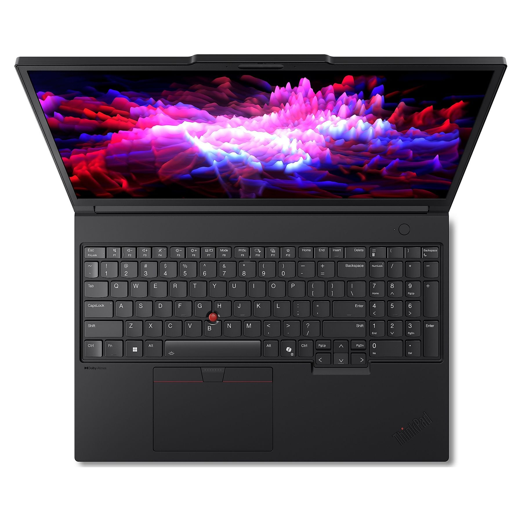 Un laptop nero con uno sfondo astratto e colorato sullo schermo.