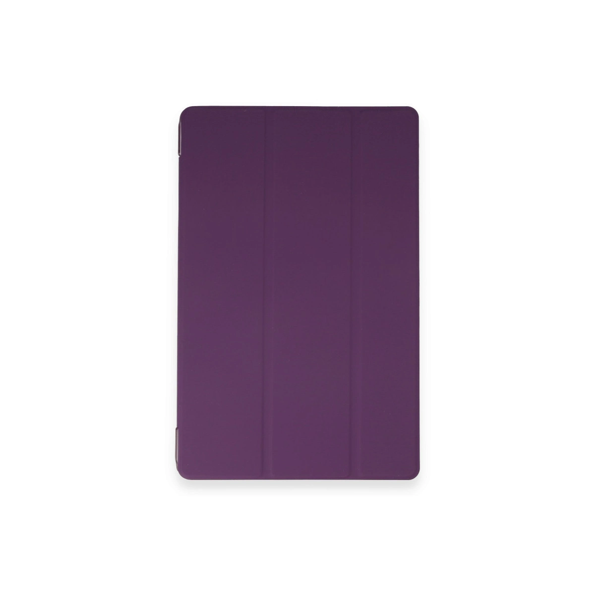 Kapalı, mor tablet kılıfı beyaz zeminde duruyor.