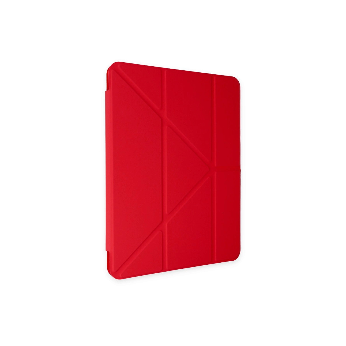 Geometrik katlanmış desenli kırmızı tablet kılıfı.
