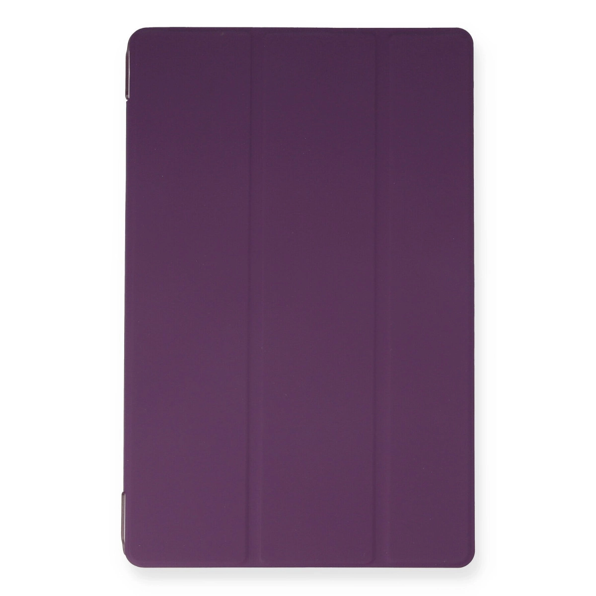 Üç katlama çizgili mor tablet kılıfı, beyaz arka plan üzerinde.