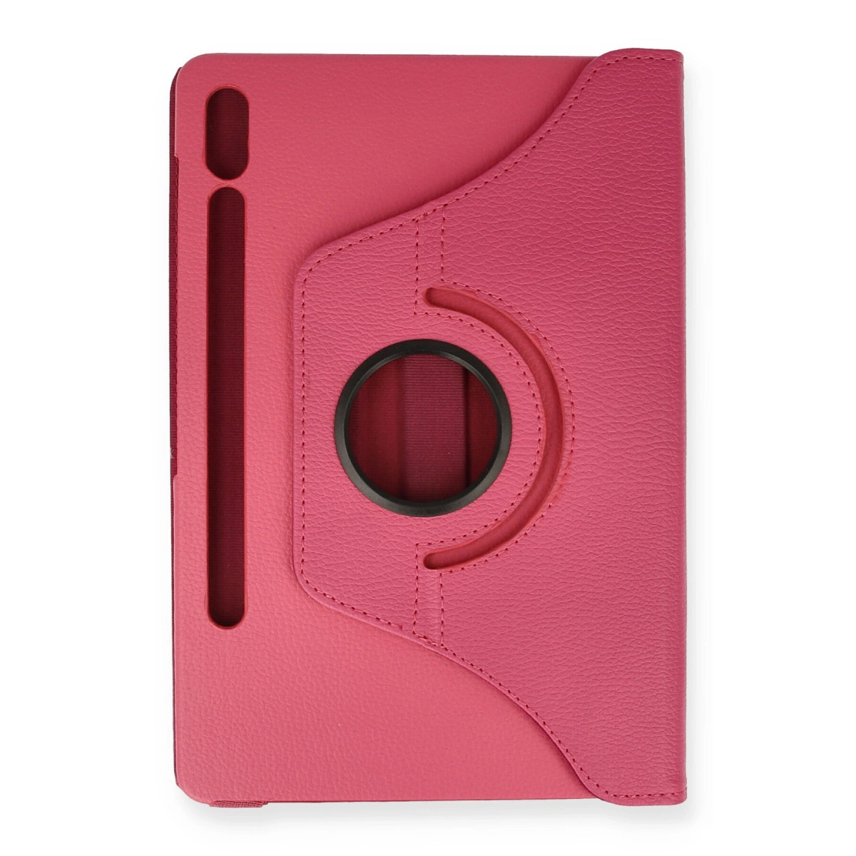 Ortasında dönebilen halkası olan pembe tablet kılıfı.
