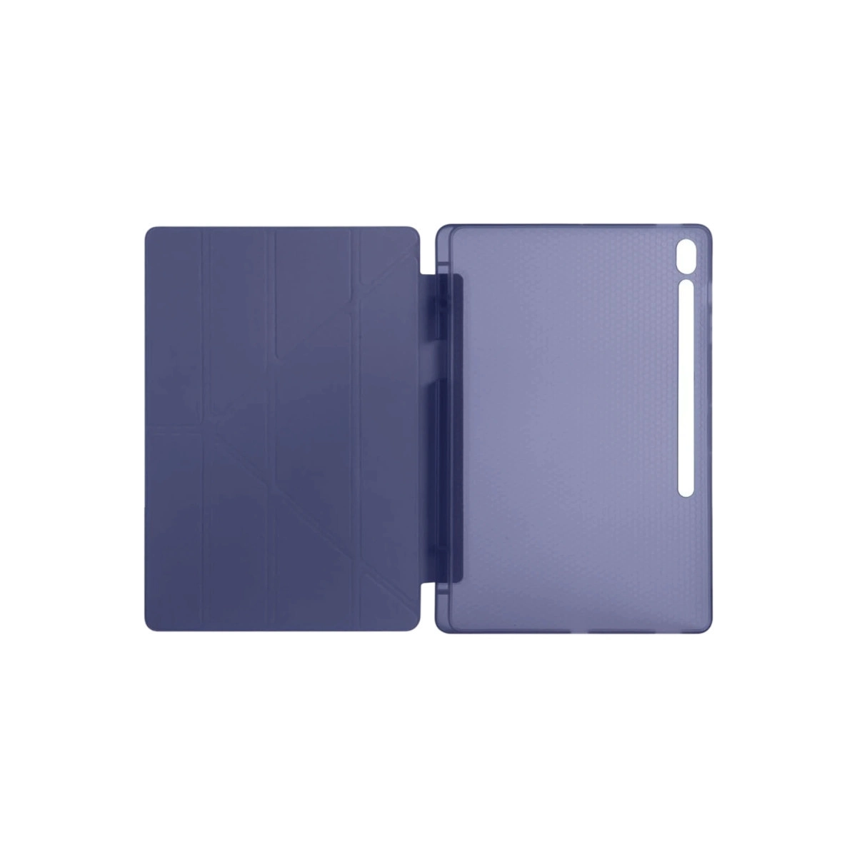 Arkası hafif dokulu mavi tablet standı.