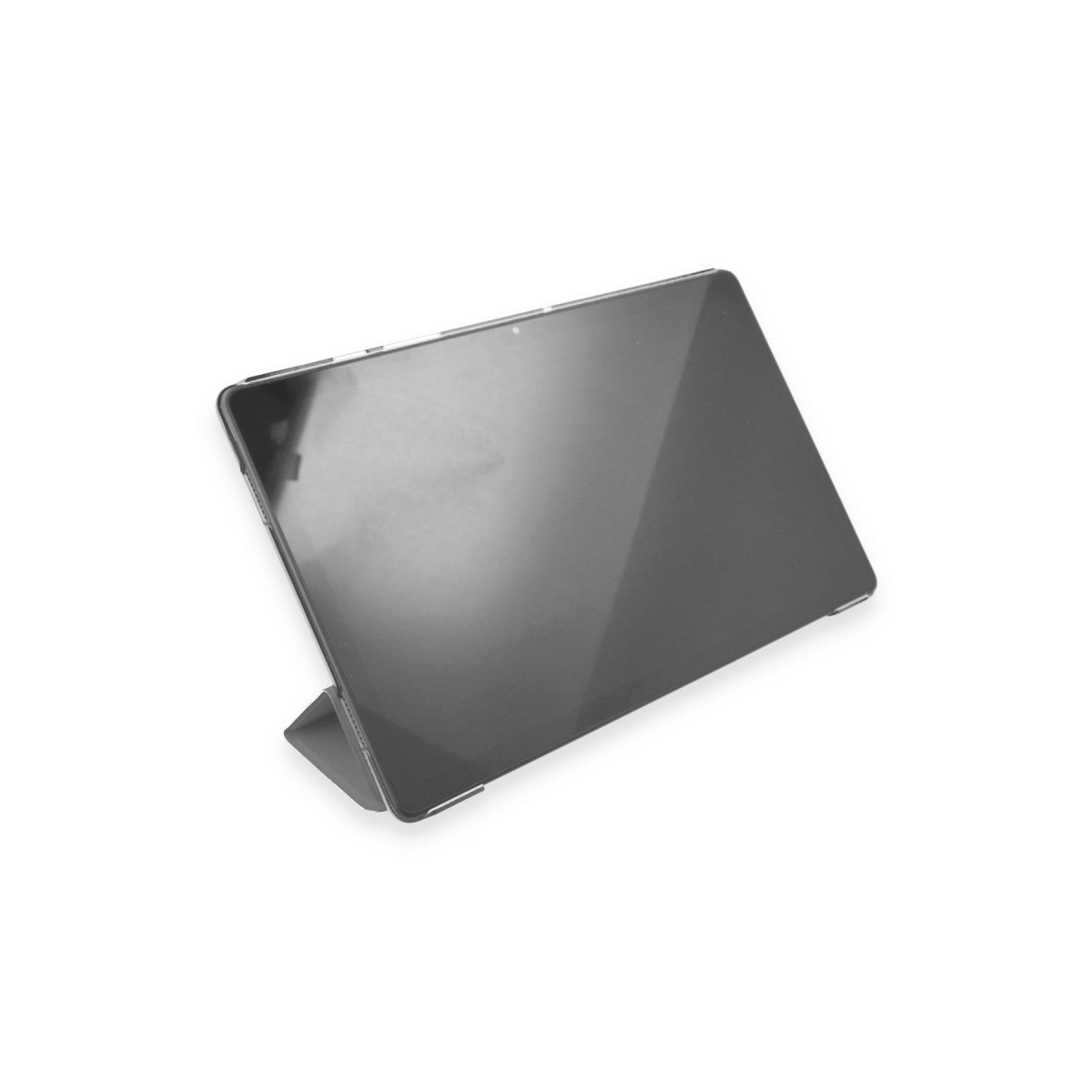 Gri tablet stantlı, beyaz arka plan üzerinde.