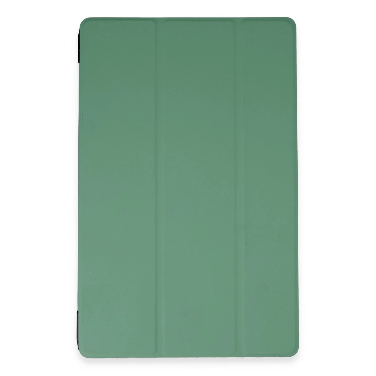Ön tarafında üç katlanma yeri olan yeşil tablet kılıfı.