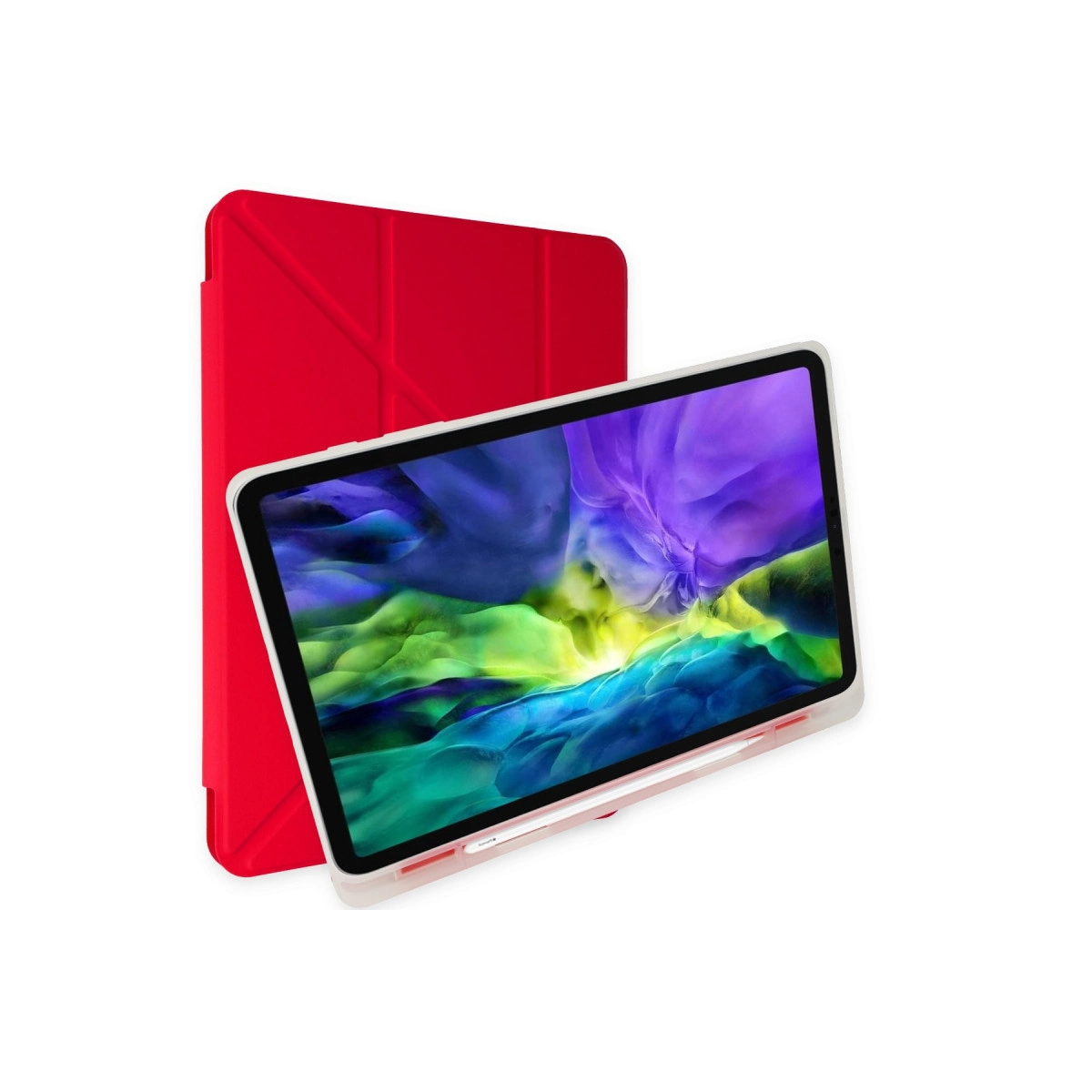 NEWFACE Kalemlikli Mars Apple iPad Pro 12.9 (2021) Uyumlu Tablet Kılıfı Kırmızı