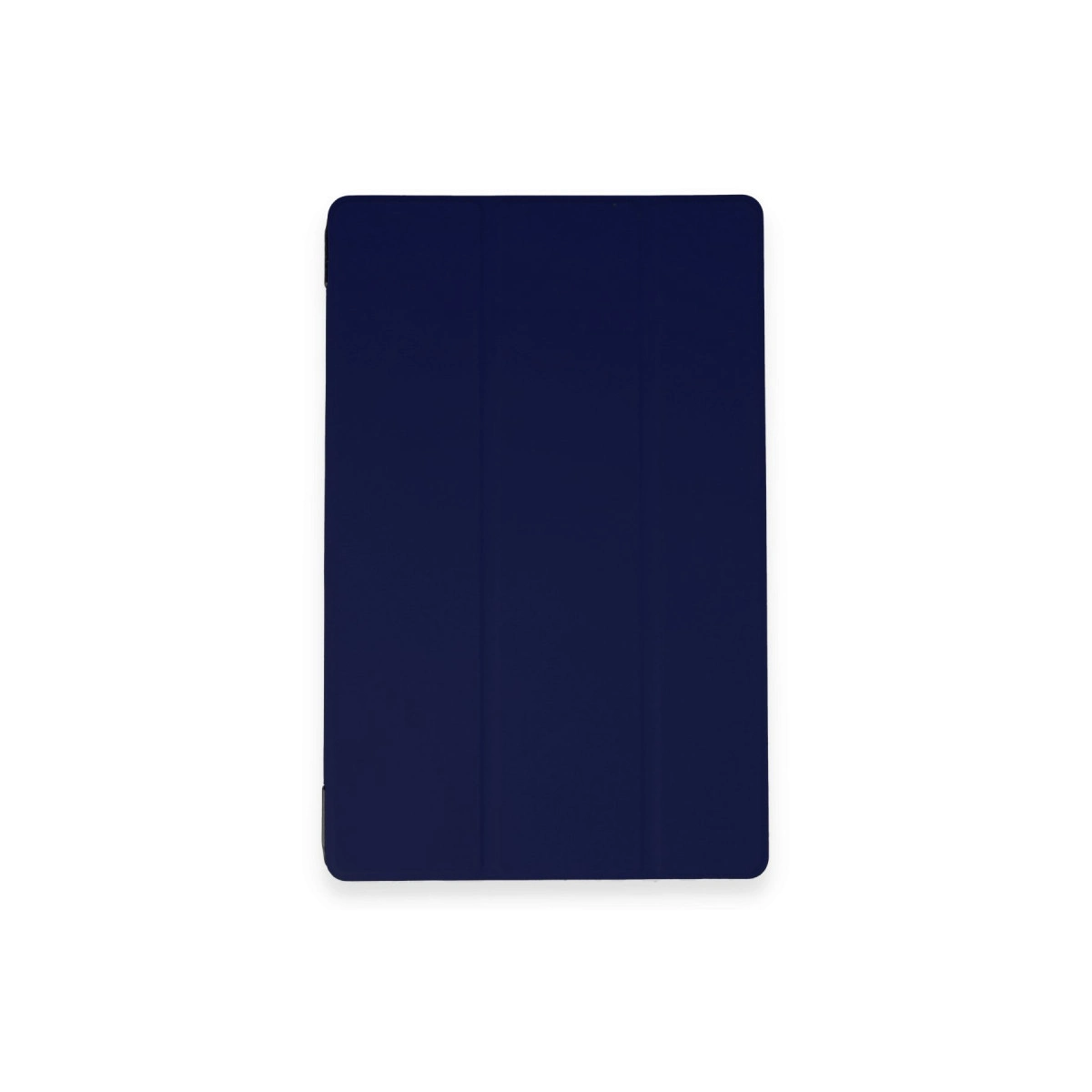 Koyu mavi tablet kılıfı beyaz arka plan üzerinde duruyor.