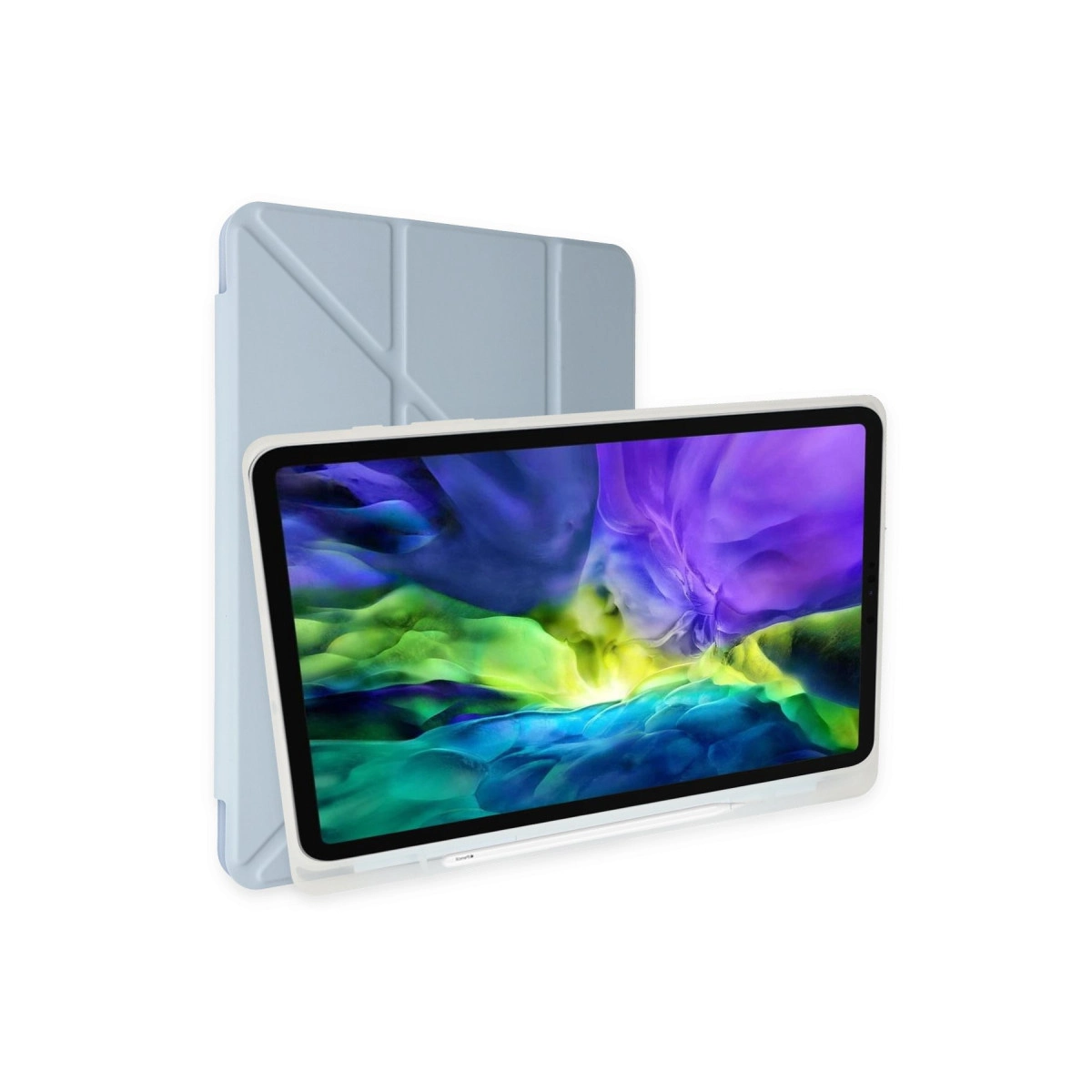 NEWFACE Kalemlikli Mars Apple iPad Pro 12.9 (2021) Tablet Kılıfı Mavi