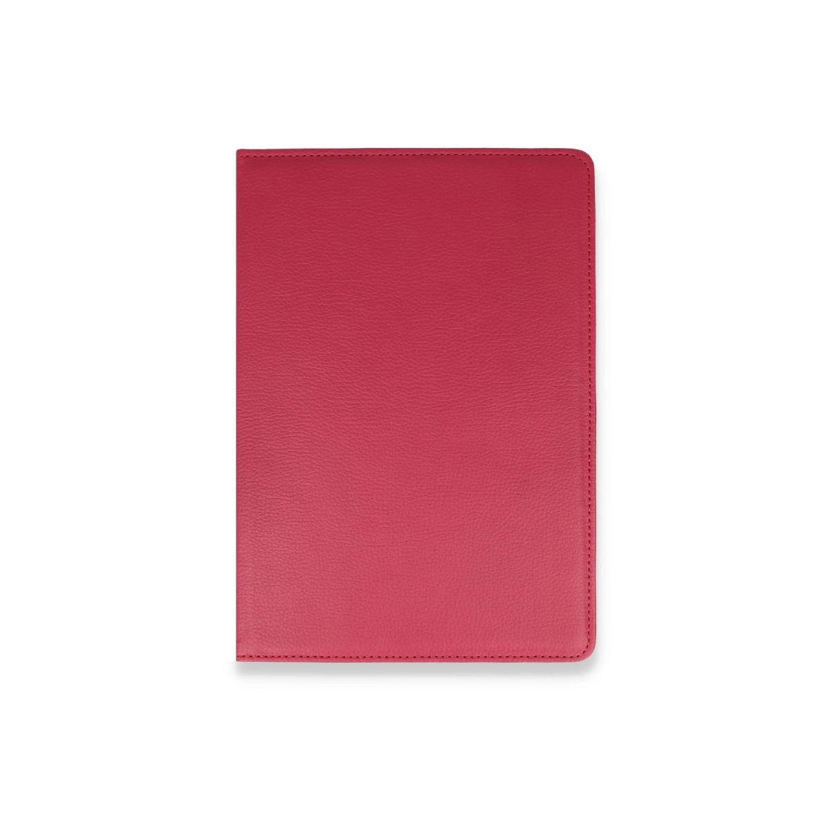 Beyaz zeminde kapalı, kırmızı suni deri defter.