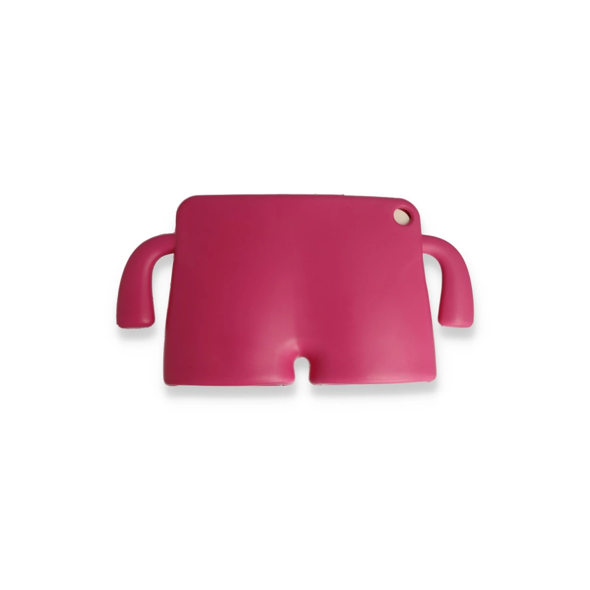 Ortasında küçük kolları ve yarığı olan pembe, dikdörtgen bir nesne.