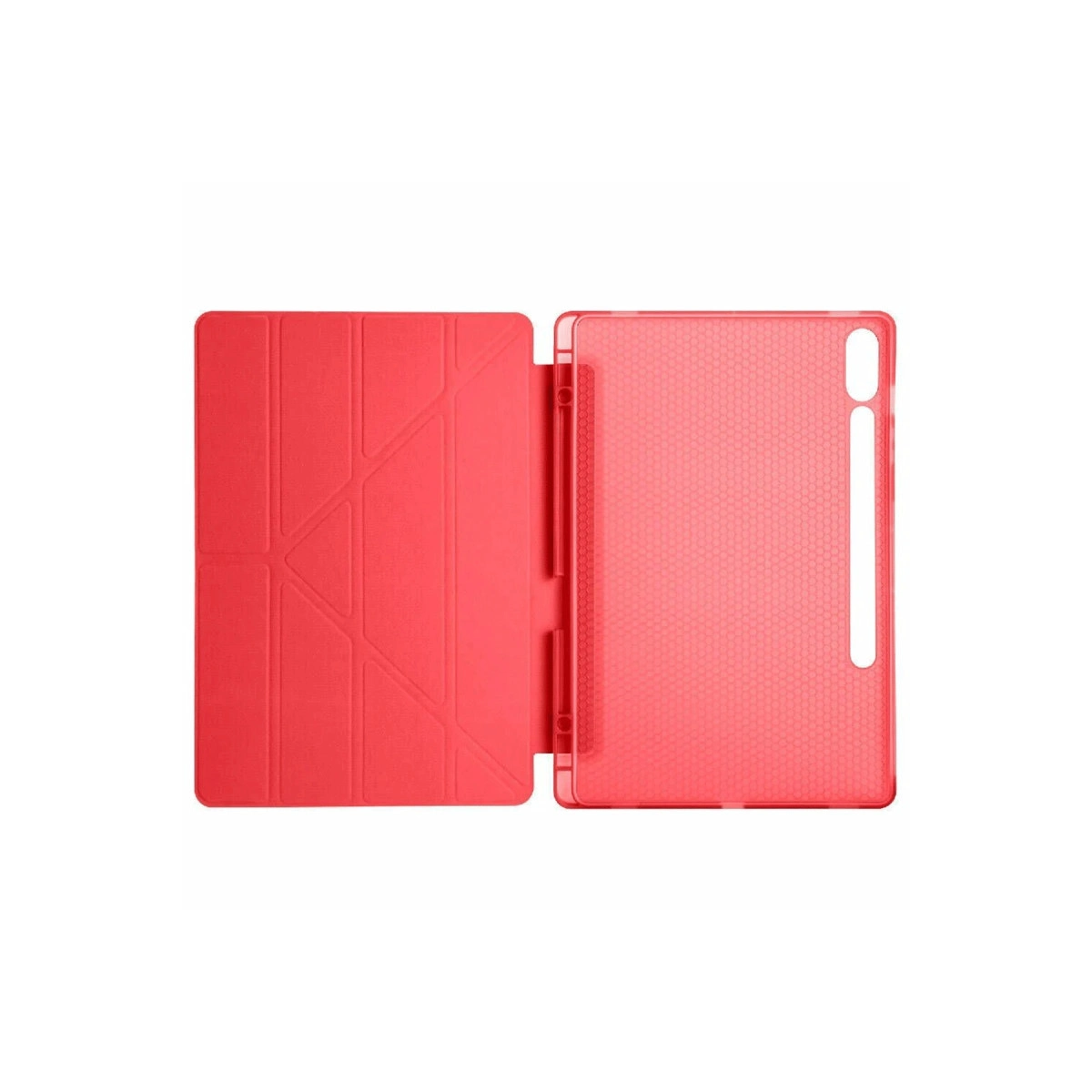 Katlanmış desenli ve petek içli kırmızı tablet kılıfı.
