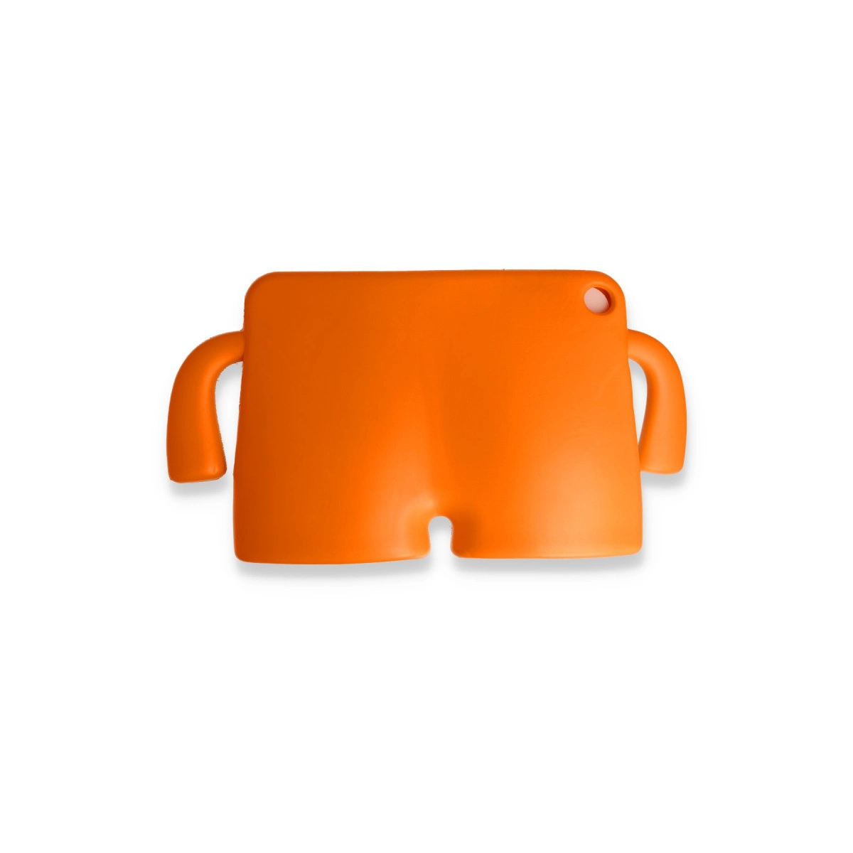 Kollu bir pantolon şeklinde turuncu tablet standı.