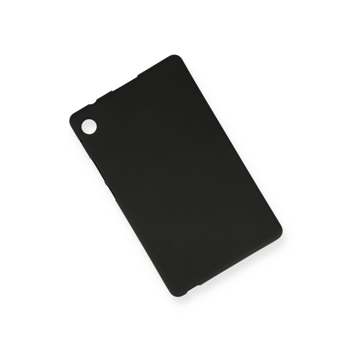 Kamera kesimli, yuvarlak köşeli siyah tablet arkası.