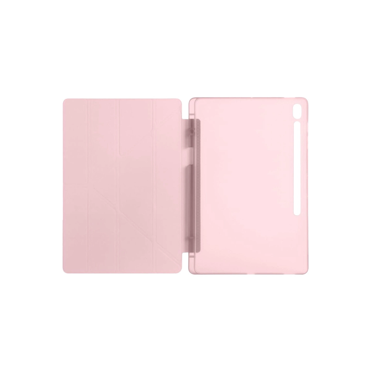Açık pembe tablet kılıfı, açık, kalemli.