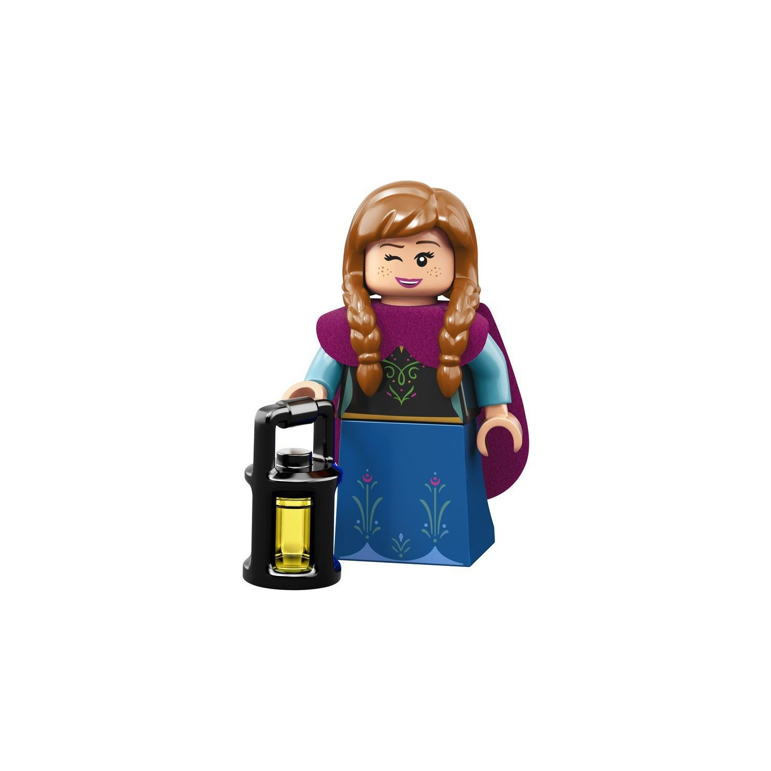 Fener tutan, örgülü kahverengi saçlı genç kadın Lego figürü.