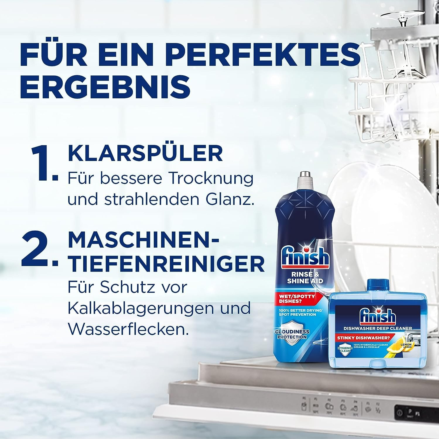 Finish Klarspüler und Tiefenreiniger für Spülmaschinen.