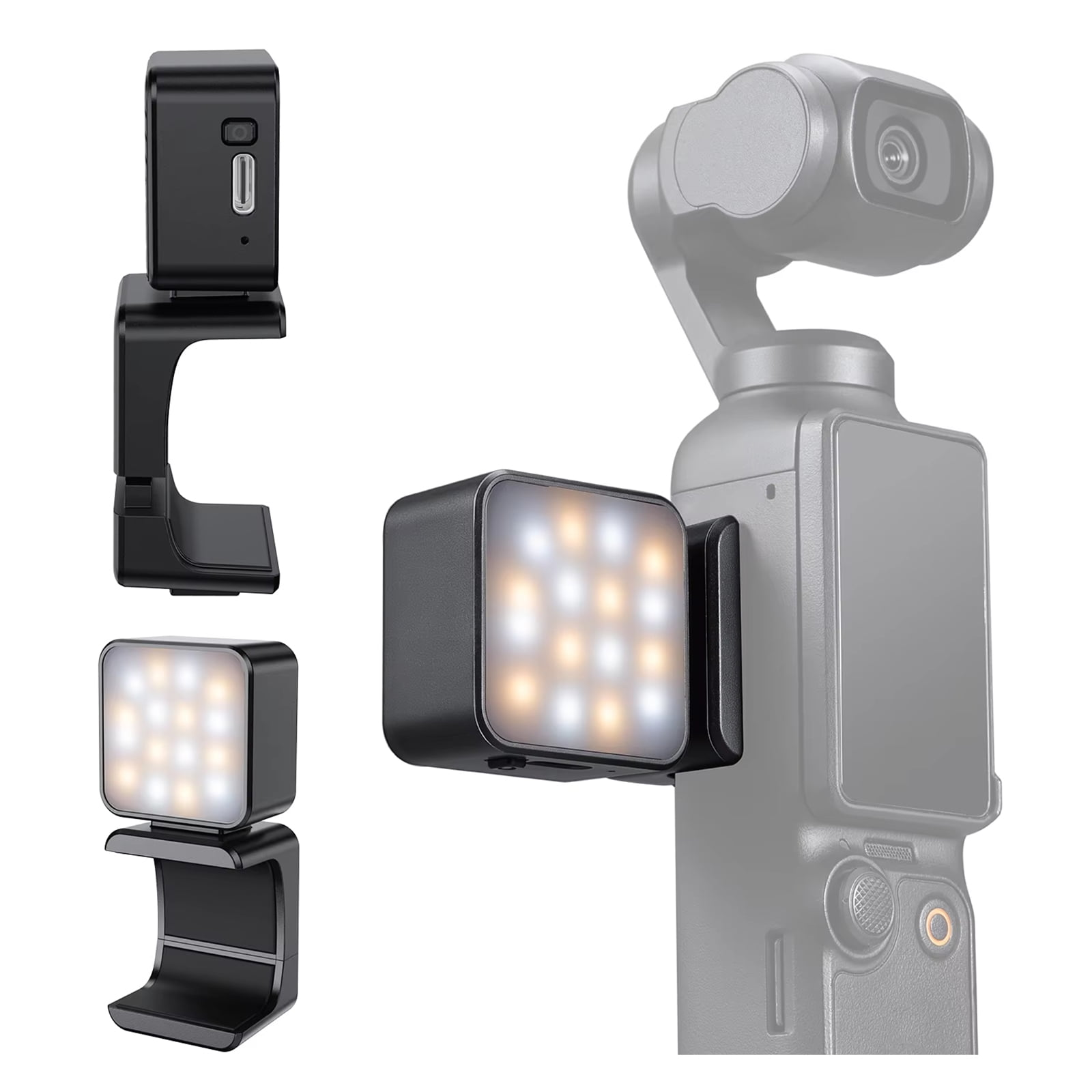 Kamera-Zubehör: LED-Licht und Halterung für Gimbal-Kamera.