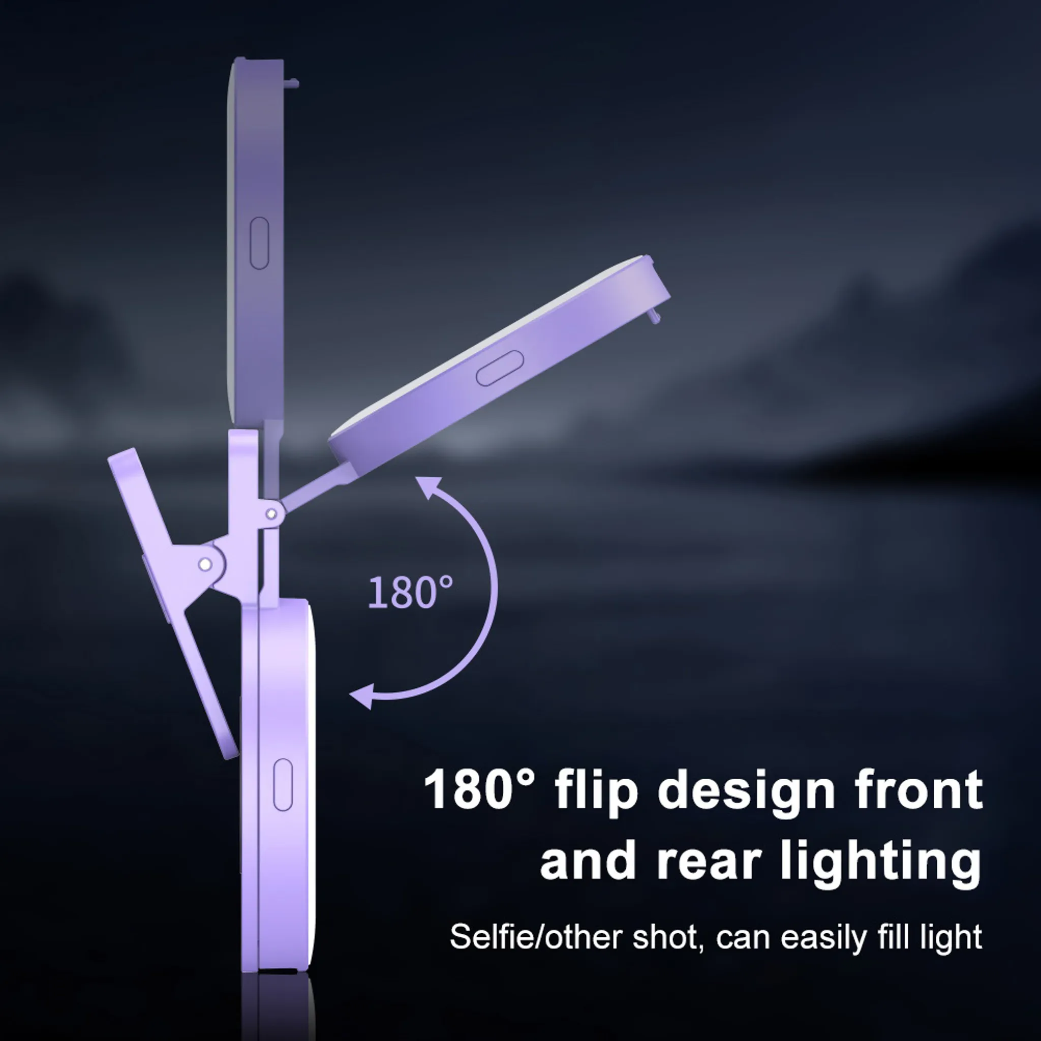 Lila Handy-Clip mit 180° drehbarem Design für Front- und Rücklicht.