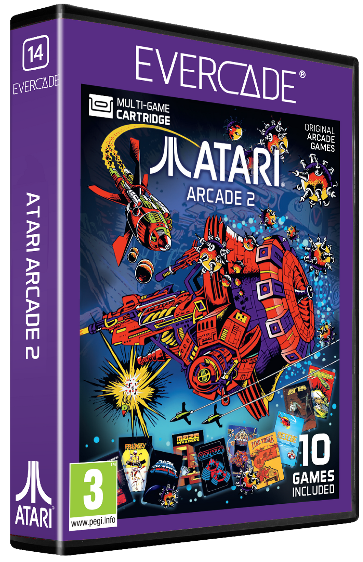 Pudełko gry Evercade Atari Arcade 2 z grafiką retro arcade i 10 grami.