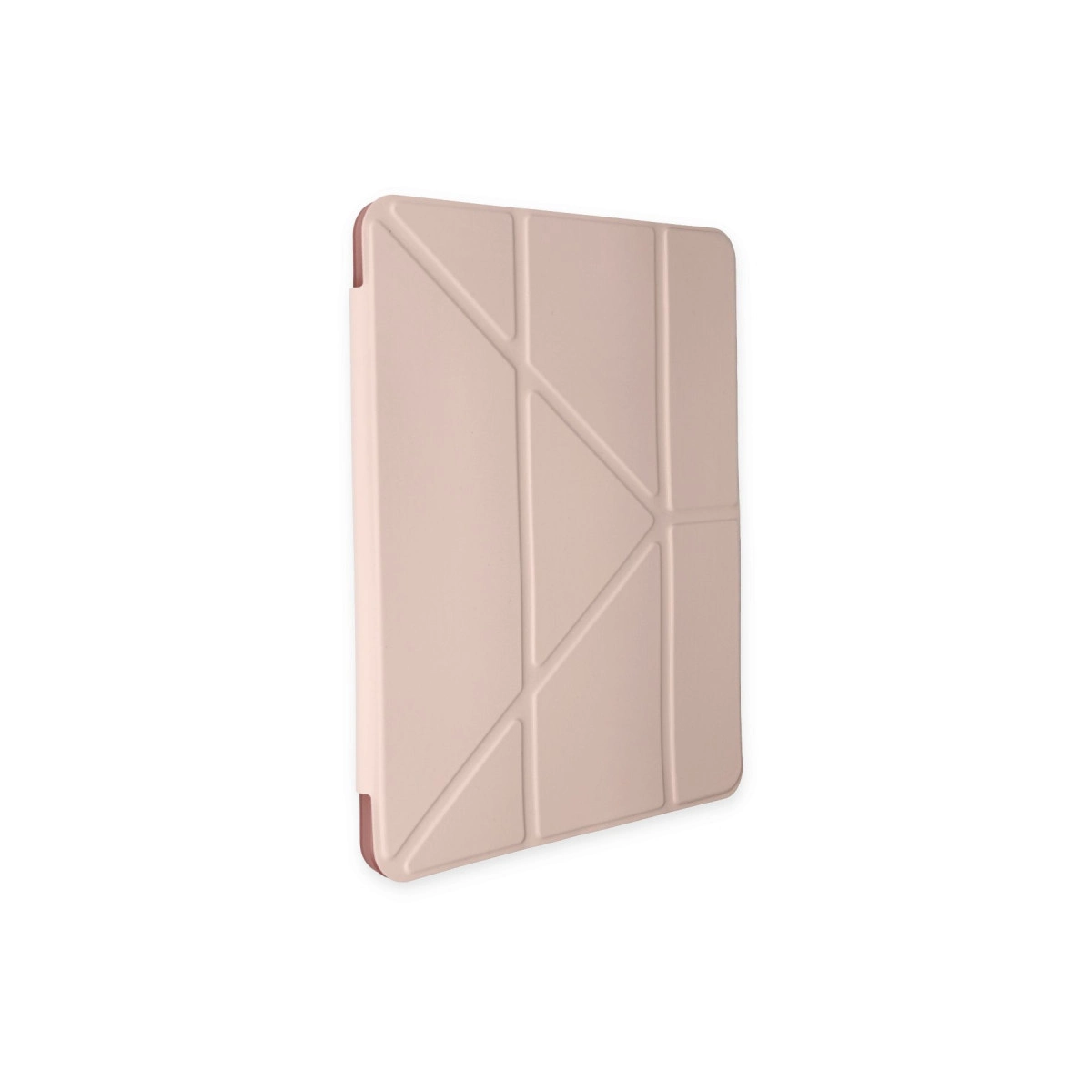 Geometrik desenli pembe tablet kılıfı, beyaz arka plan üzerinde.