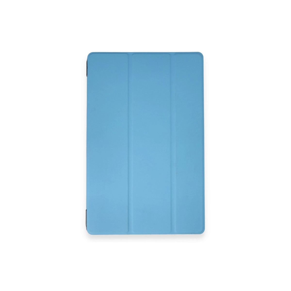 Üç dikey katlanmış açık mavi tablet kılıfı.