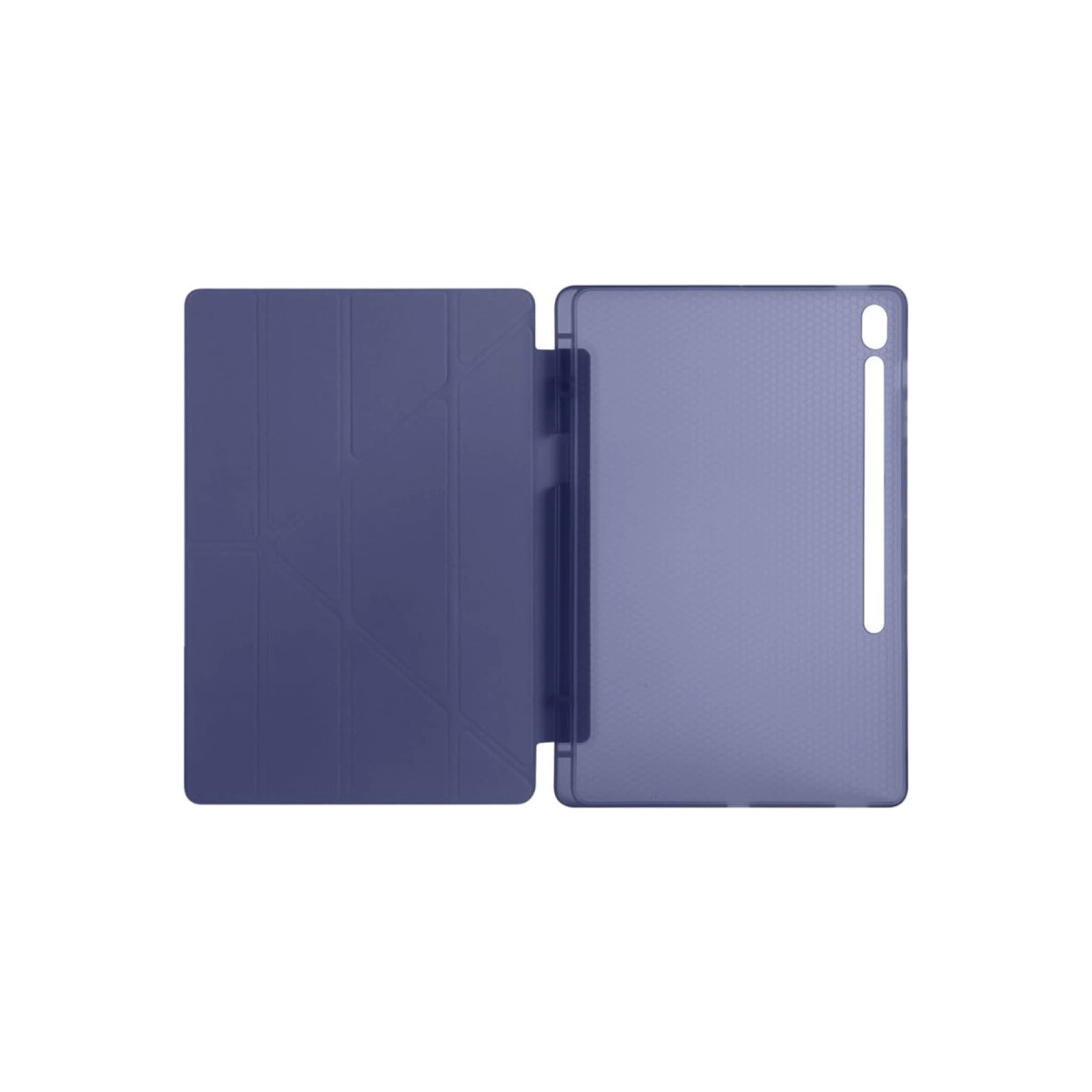 Sola doğru açılan kapaklı mor tablet kılıfı.