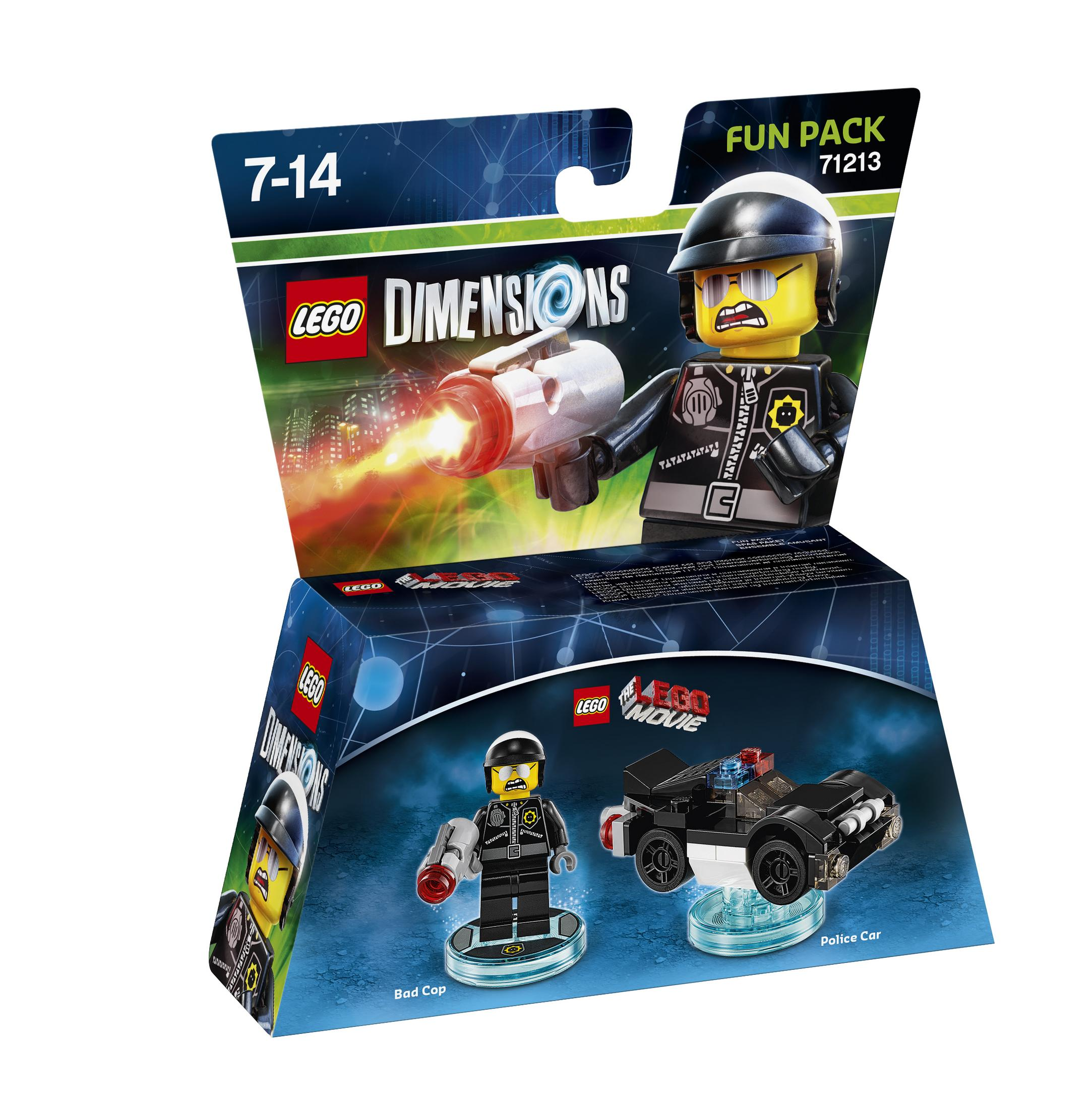 Lego Dimensions Fun Pack con Bad Cop e auto della polizia.