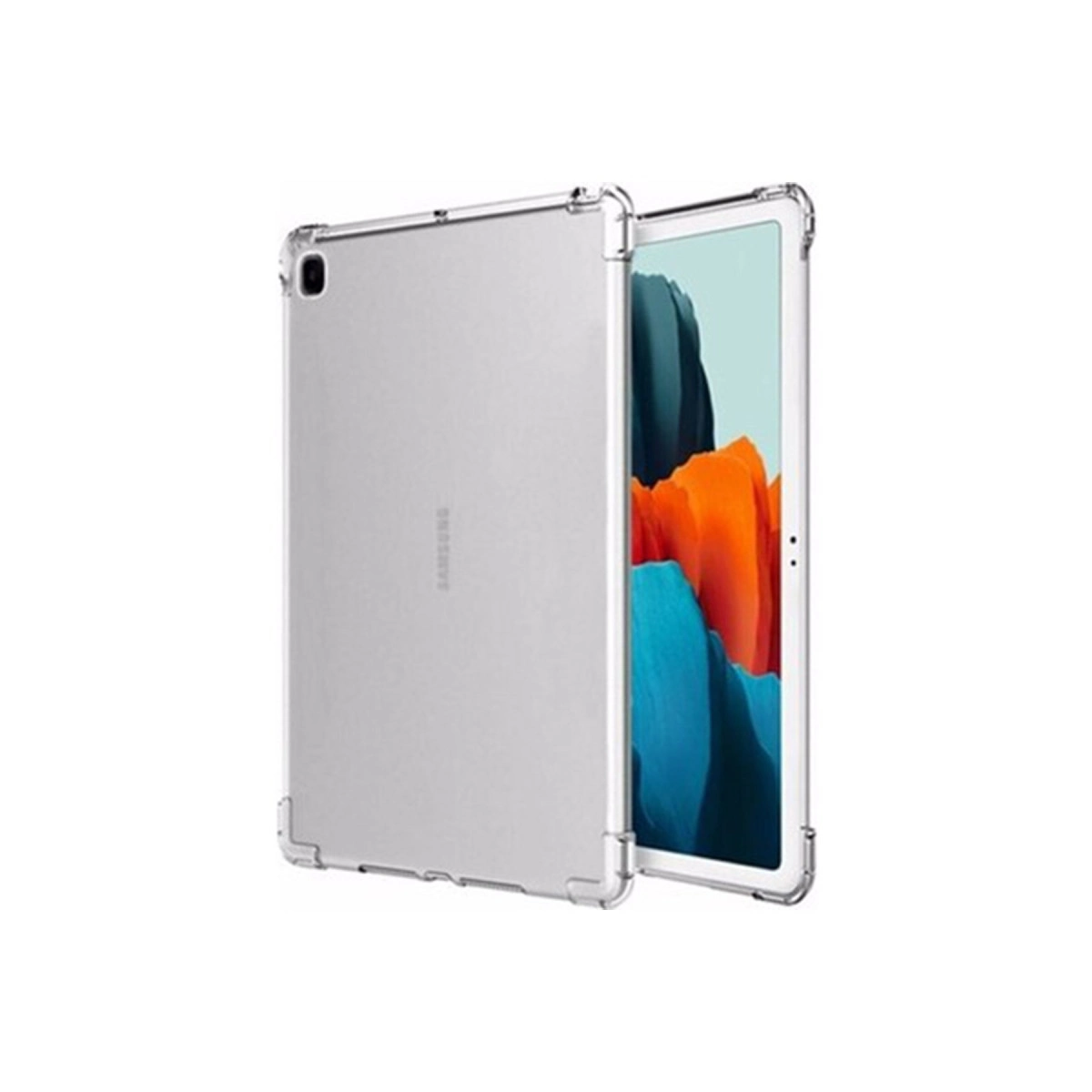 İçinde Samsung tablet bulunan şeffaf tablet kılıfı.