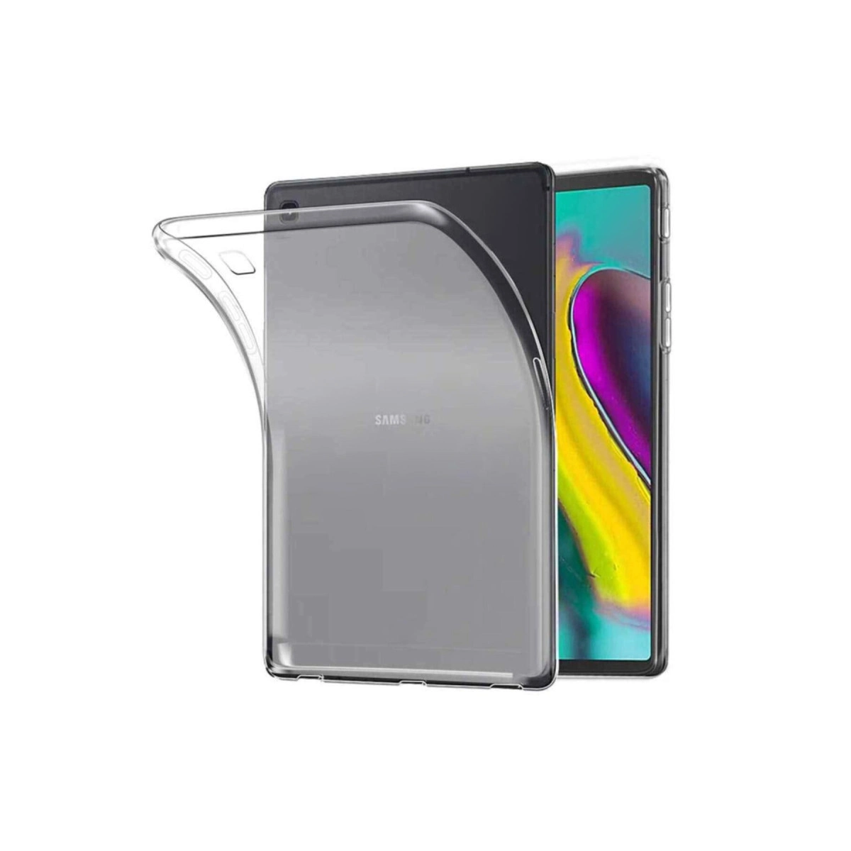 Beyaz arka plan üzerinde Samsung tableti üzerinde şeffaf tablet kılıfı.