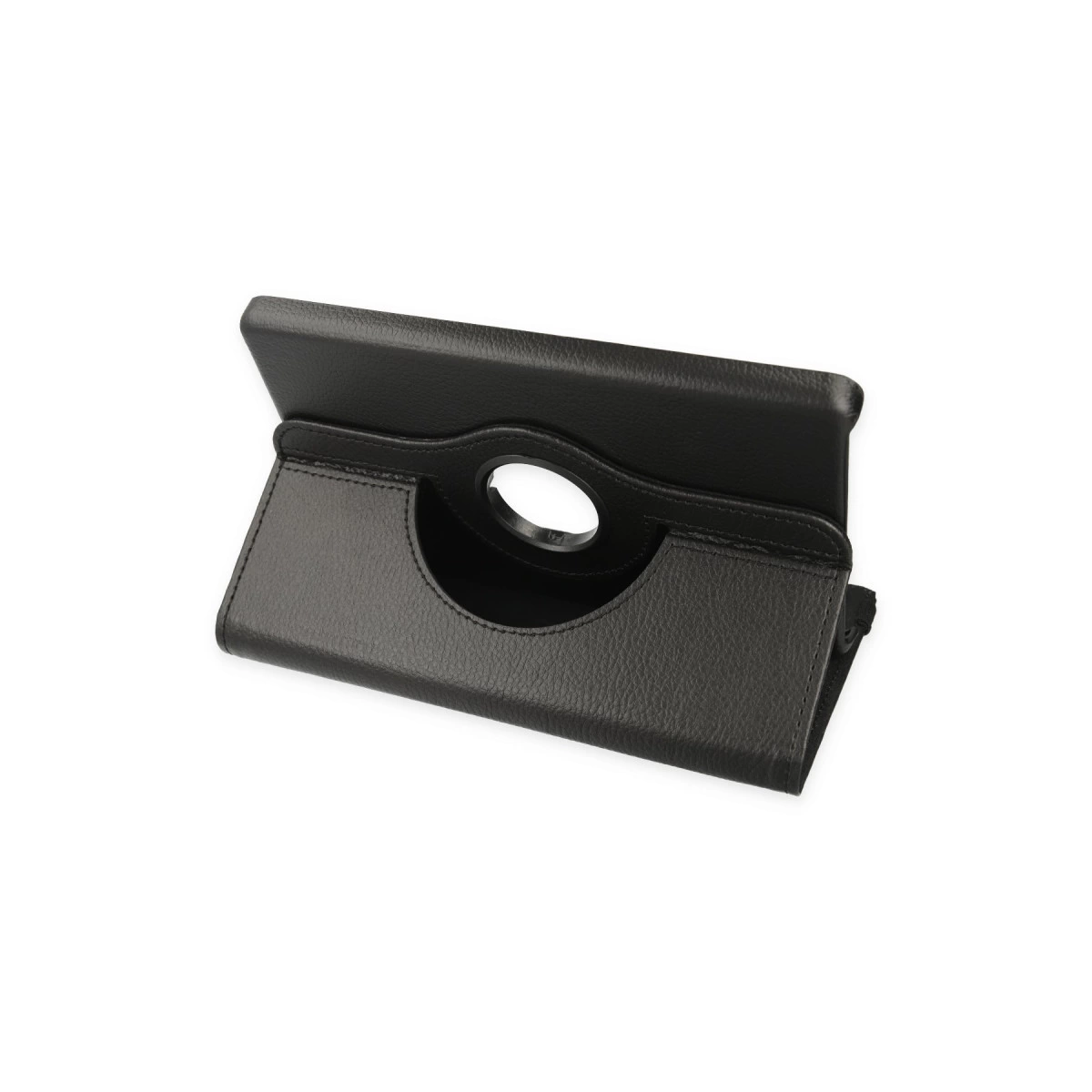 Kamera için dairesel kesimli siyah tablet kılıfı.