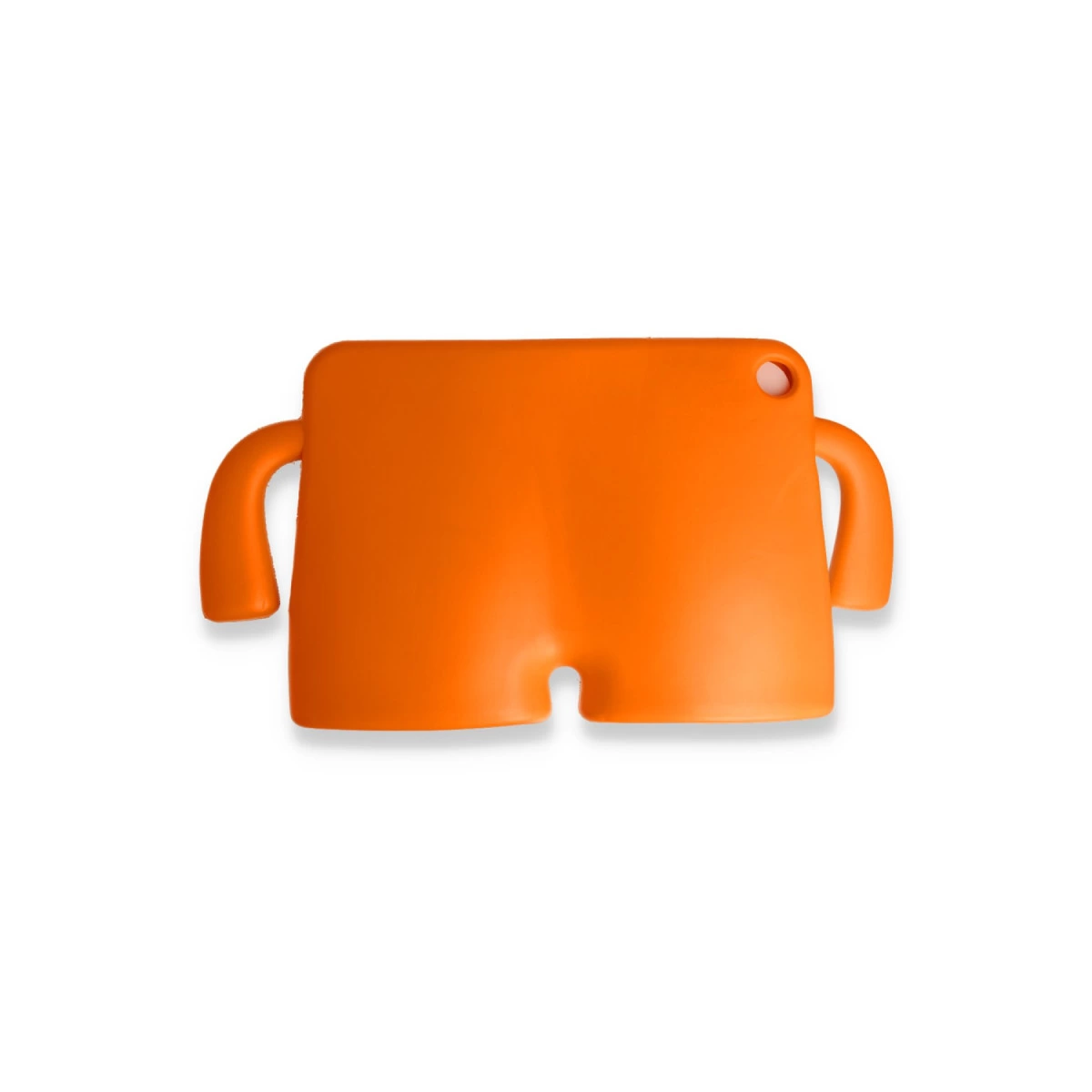 Turuncu tablet standı, kısa şort şeklinde kulplu.